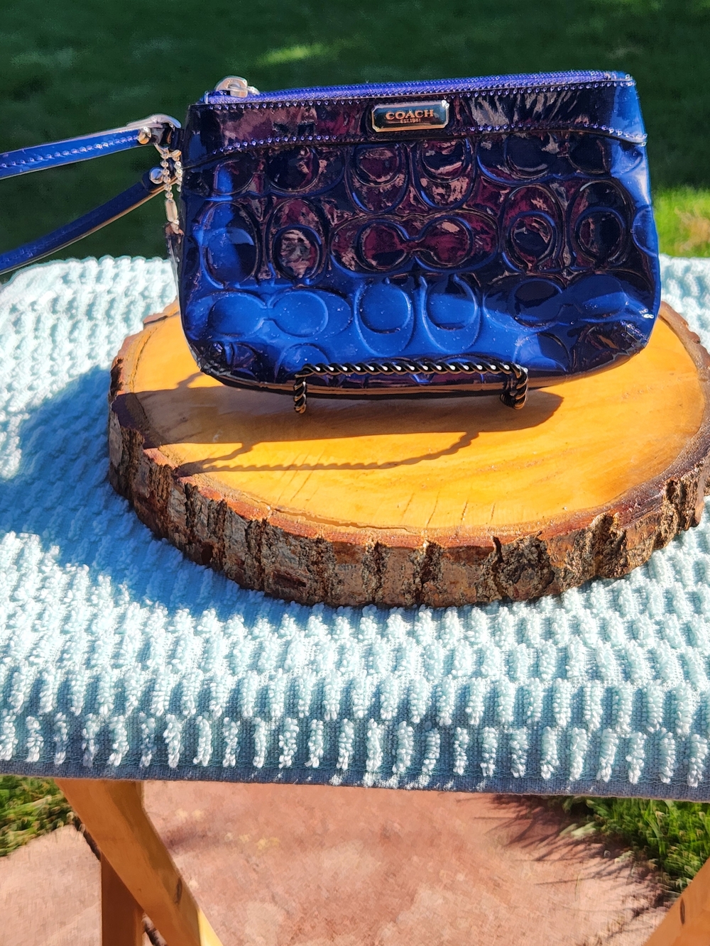 Coach Patent Leather Wristlet - Blue